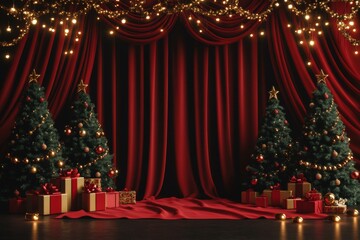 Christmas festive scene with decorations. Merry Christmas and Happy New Year holiday background