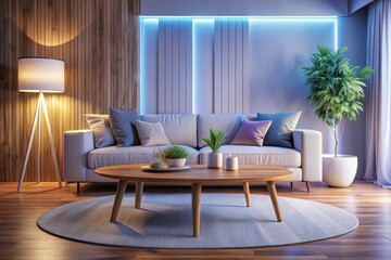 Modern smart living room with multicolor led light