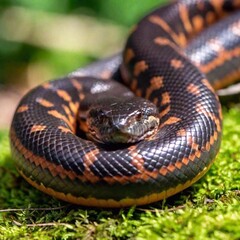 extreme macro shot of a snake coiled body, with a single scale in sharp focus, while the surrounding coils and the background gradually fade into a soft blur, emphasizing the snake's intricate form