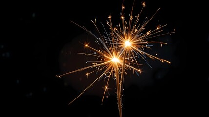 Obraz premium Burning sparklers isolated on black background glowing on black overlays