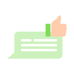Customer service satisfied thumbs up speech bubble.  Evaluation, review, feedback, communication, comment, quality concept. Flat vector design isolated illustration.