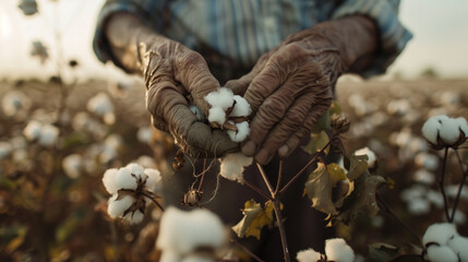 Obraz premium Close-Up of Hands Picking Cotton in Field
