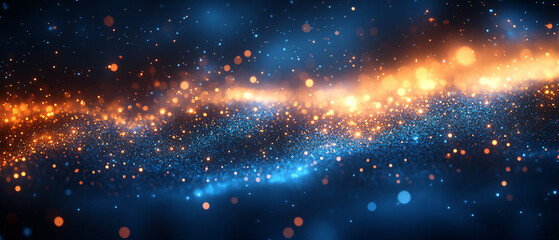 Abstract Blue and Orange Glitter Background with Bokeh Lights