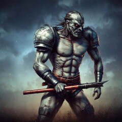 Fototapeta premium fantasy knight with sword in the forest, digital illustration