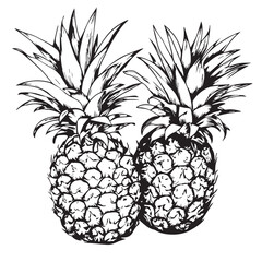 Pineapples In cartoon, hand-drawn flat style. image for social media, websites and UI. Isolated 2D vector design in logo, icon, sketch style, simple line vector, single color. AI Generative Art.
