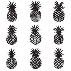 Obraz premium Pineapples In cartoon, hand-drawn flat style. image for social media, websites and UI. Isolated 2D vector design in logo, icon, sketch style, simple line vector, single color. AI Generative Art.