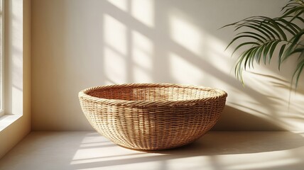 Fototapeta premium Handmade Wicker Basket In A Sunlit Room Interior
