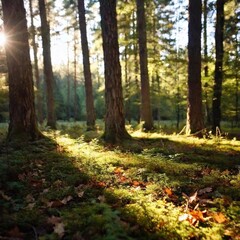 Fototapeta premium a vertical shot of a beautiful tree with sunlight in the forest