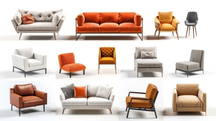 Set of photos of various furniture inside the house with a white background