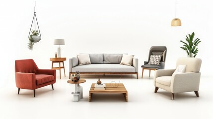 Set of photos of various furniture inside the house with a white background