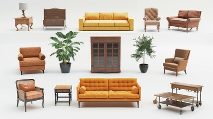 Set of photos of various furniture inside the house with a white background