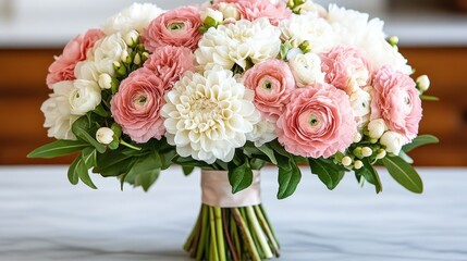 Obraz premium Elegant bouquet of pink and white flowers arranged beautifully.
