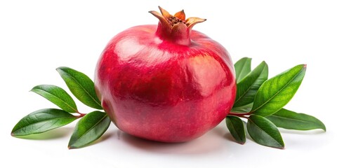 Pomegranate with leaves on white background