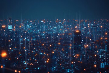 Obraz premium Cityscape with glowing network connection