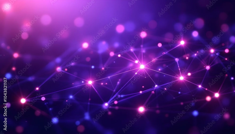 Leinwandbilder an abstract configuration of pink and purple glowing dots connected by laser-like lines across a dar