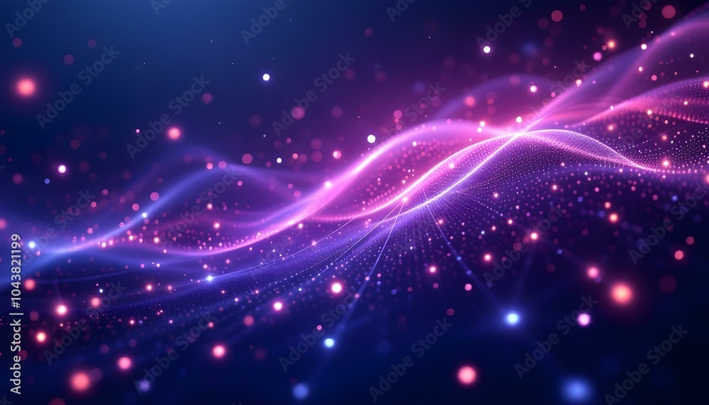 Leinwandbilder an abstract configuration of pink and purple glowing dots connected by laser-like lines across a dar