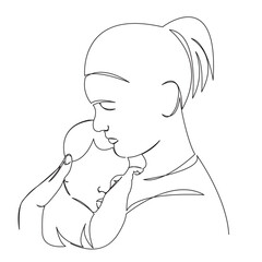 One continuous single drawing line art doodle parent, mother, female, motherhood, child, girl, family. Isolated flat illustration hand draw contour on a white background
