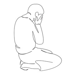 One continuous single drawing line art doodle continuous, traditional, muslim, religion, arab, islamic, allah, mosque. Isolated flat illustration hand draw contour on a white background
