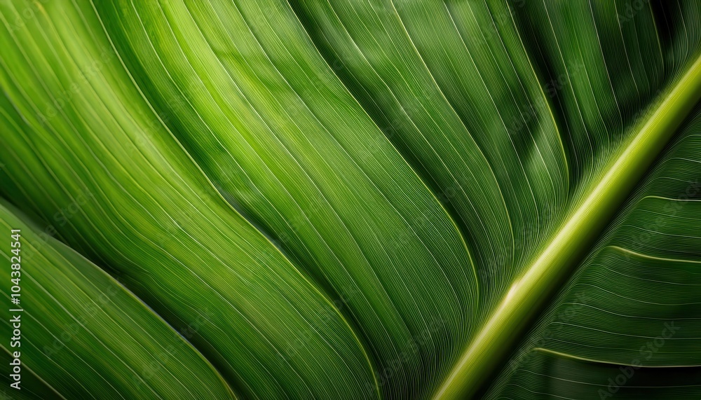 Aufkleber close-up of a lush tropical leaf's intricate vein structure showcasing symmetrical patterns and vivi