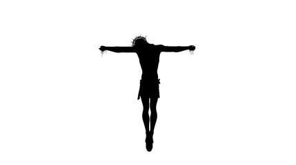 Obraz premium Silhouette of Jesus on the cross, capturing the iconic image of sacrifice, isolated on a transparent background, emphasizing the spiritual significance and solemnity of the moment.