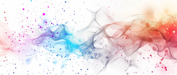 Abstract background with lines and dots, white background with colorful elements, modern design, techno style, minimalist approach, network connections.