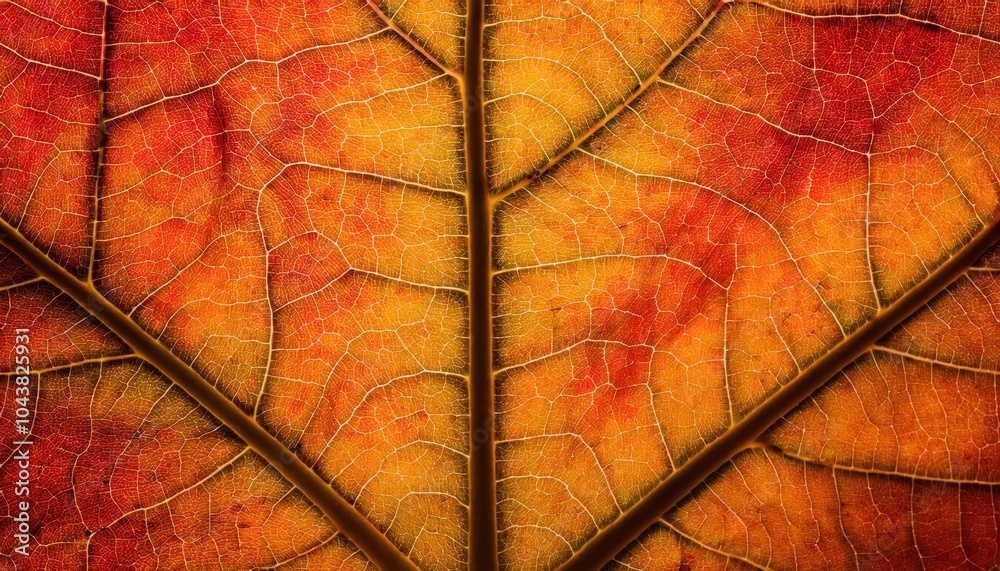Aufkleber intricate autumn leaf veins in close-up. macro view of the vibrant golden and rust tones, highlighti
