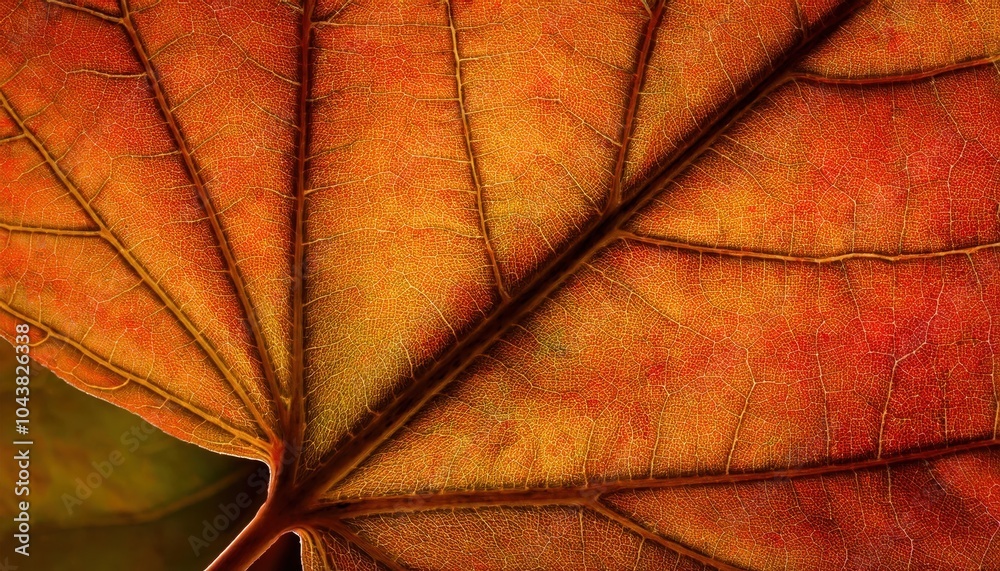 Aufkleber intricate autumn leaf veins in close-up. macro view of the vibrant golden and rust tones, highlighti