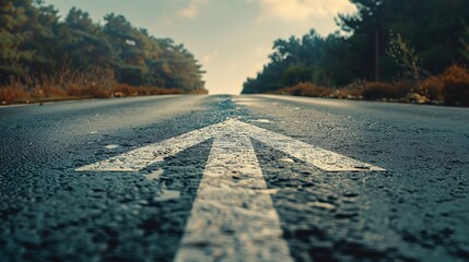 Painted arrow on asphalt road