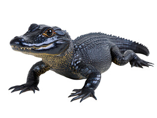 Obraz premium Close-up of a juvenile alligator with shiny scales on a white background.