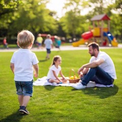 Fototapeta premium happy father playing with little son in the park on a summer day