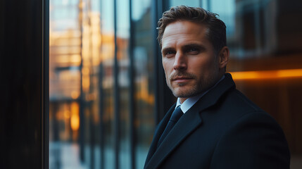 Obraz premium Confident American Businessman in Elegant Black Suit - formal wear
