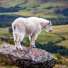 Obraz premium white goat on the mountain top