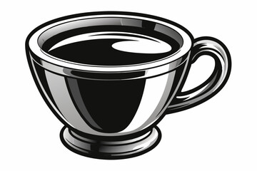 Stainless steel metal cup of Italian espresso. Isolated on white with path. Black and white