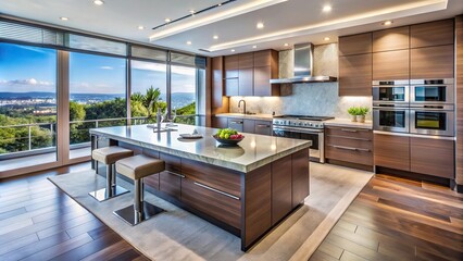 Pristine and immaculate kitchen with state of the art appliances, perfect lighting, and sharp details