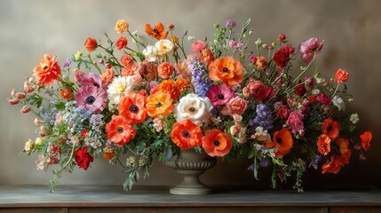 Fototapeta premium fine art still life composition featuring an arrangement of colorful flowers showcasing vibrant colors and intricate details against a soft backdrop