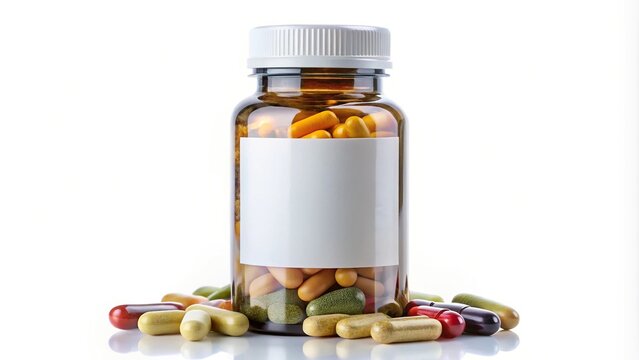 Product shot of multivitamin bottle isolated on white background
