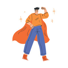 Man Superhero Character Wearing Cloak Have Super Power Vector Illustration