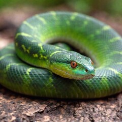 Fototapeta premium extreme macro shot of a snake coiled body, with a single scale in sharp focus, while the surrounding coils and the background gradually fade into a soft blur, emphasizing the snake's intricate form