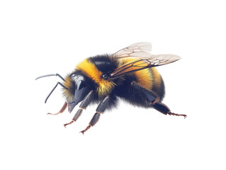 Detailed illustration of a vibrant and realistic bumblebee on a transparent background.