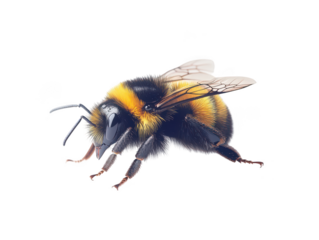 Detailed illustration of a vibrant and realistic bumblebee on a transparent background.