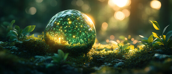 Fototapeta premium Enchanted Crystal Ball in a Mystical Forest Setting