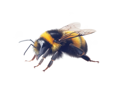 Detailed illustration of a vibrant and realistic bumblebee on a transparent background.