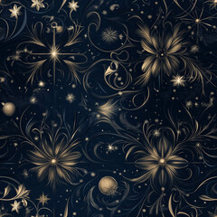 Elegant Blue and Gold Floral Christmas Seamless Tile Pattern