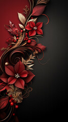 Elegant Red and Gold Christmas Floral Design on Black Background