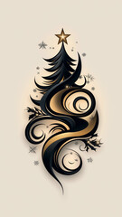 Elegant Abstract Christmas Tree Design with Black and Gold Accents
