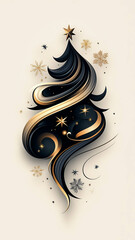 Elegant Modern Christmas Tree Illustration with Gold and Black Accents
