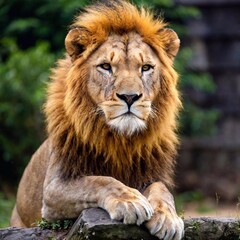 Fototapeta premium A macro photo of a lion lying on its back, paws in the air, deep focus on its playful expression and the details of its body, high-angle shot showing its full body in a relaxed, unguarded moment in