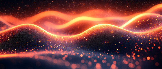 Fototapeta premium Abstract Orange Glow with Glittering Particles and Smooth Waves