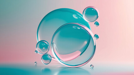 Ethereal Bubbles An Abstract Composition of Translucent Overlapping Circles in Teal and Turquoise Against a Gradient Background, Evoking Calm and Fluidity