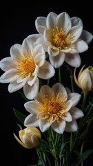 Obraz premium Flower, Petals, Red, Yellow, White, Roses, Plants, Pollen, Green
